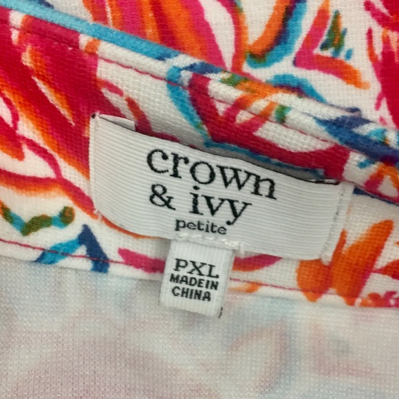 Crown & Ivy Petite XL Dress 3/4 Sleeve Split Front V-Neck Stretch Vibrant Print - Picture 15 of 16